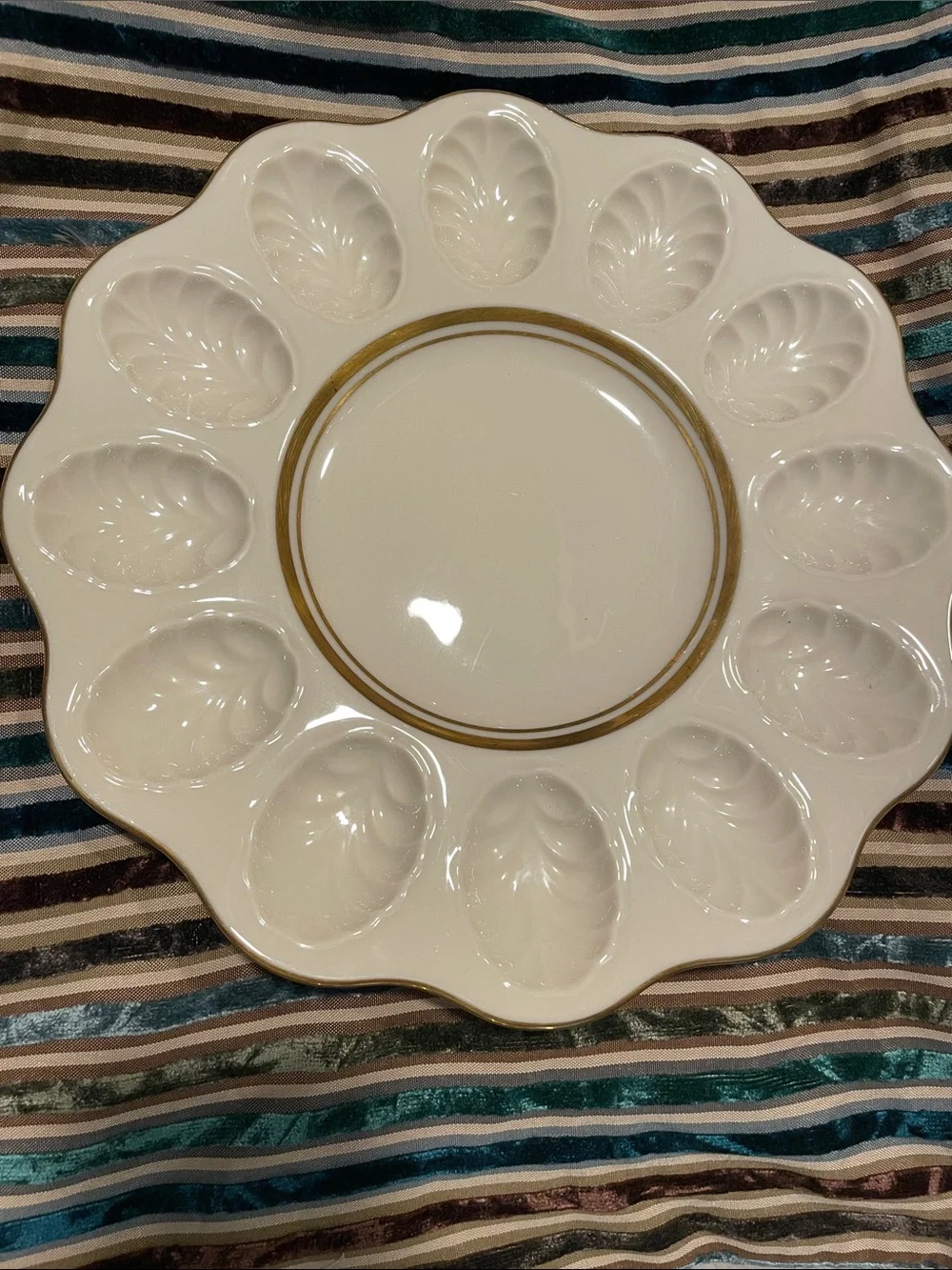 NWOT Vintage Lenox Ivory Porcelain Deviled Egg Platter 24K Gold Trim